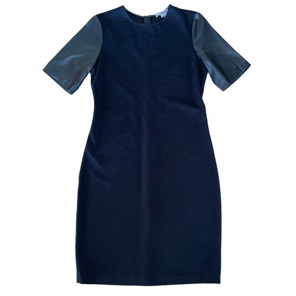 Vince Dresses & Skirts - Vince Navy Dress with Leather-Effect Short Sleeves